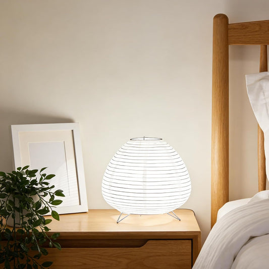 Paper Lantern Lamp, Japanese Paper Table Lamp with 3 Color, Cute Wabi-Sabi Rice Paper Lamp for Desk Bedroom Bedside(Bulb Included)