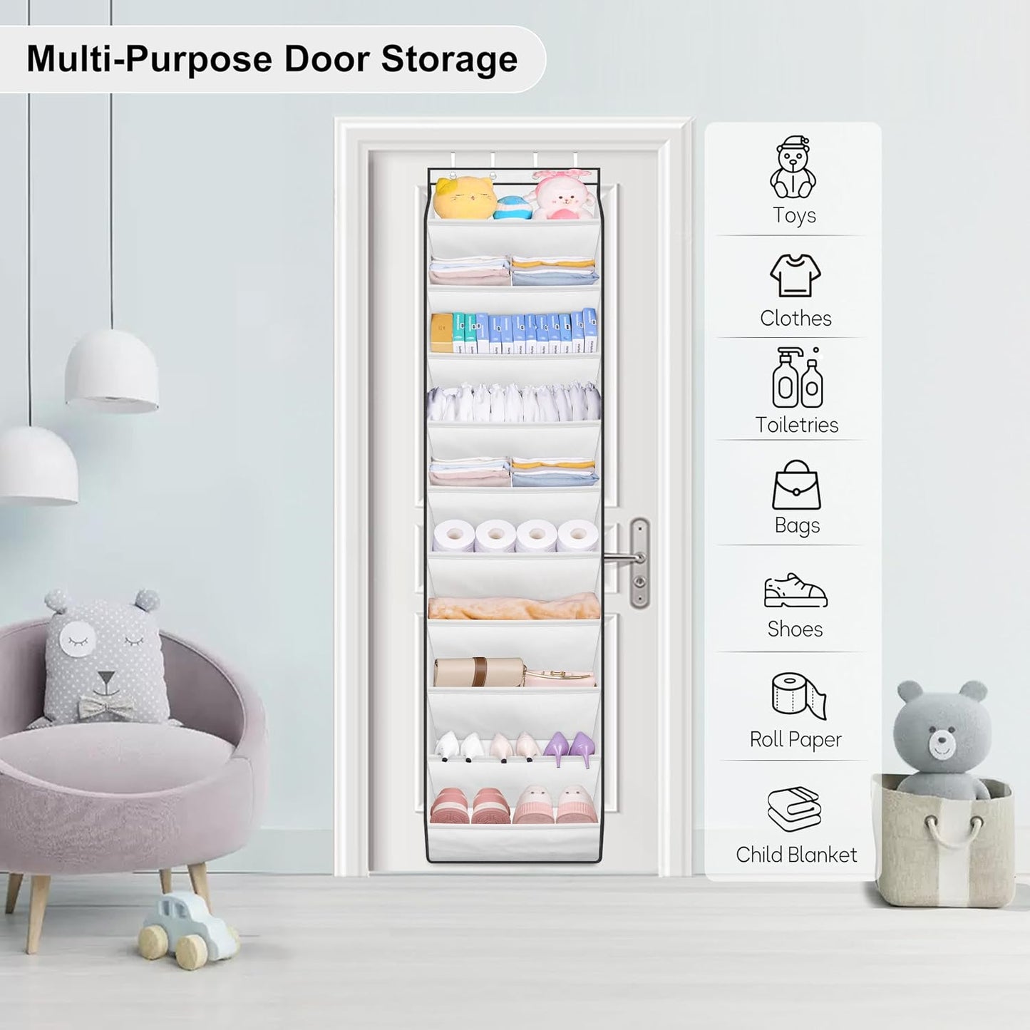 SLEEPING LAMB Over The Door Shoe Organizer for Closet with Large Deep Pockets, Narrow Shoe Rack for Door Hanging Boots Storage, Black