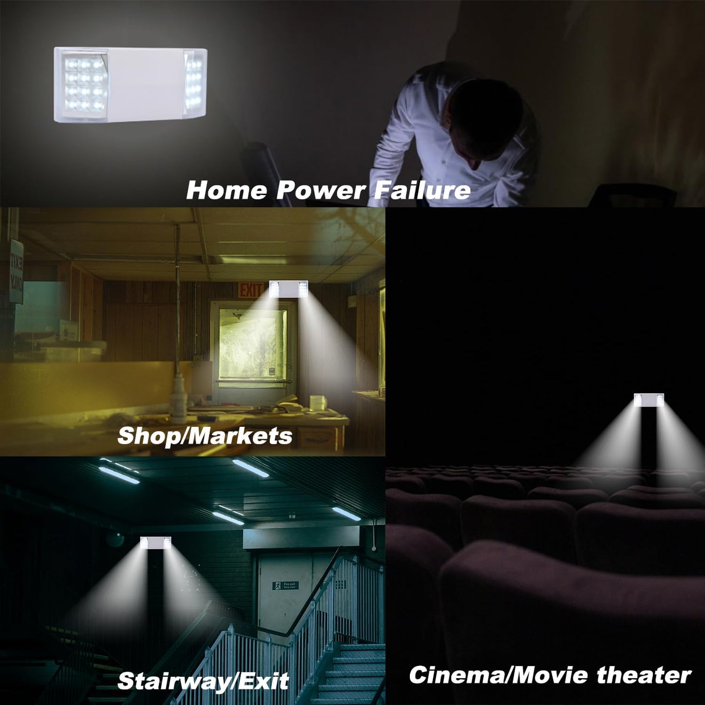 Plug in Emergency Lights for Business Home Power Failure 4Hours 300lm LED Commercial Emergency Light Fixtures with Battery Backup Rechargeable Adjustable Two Heads AC85-277V