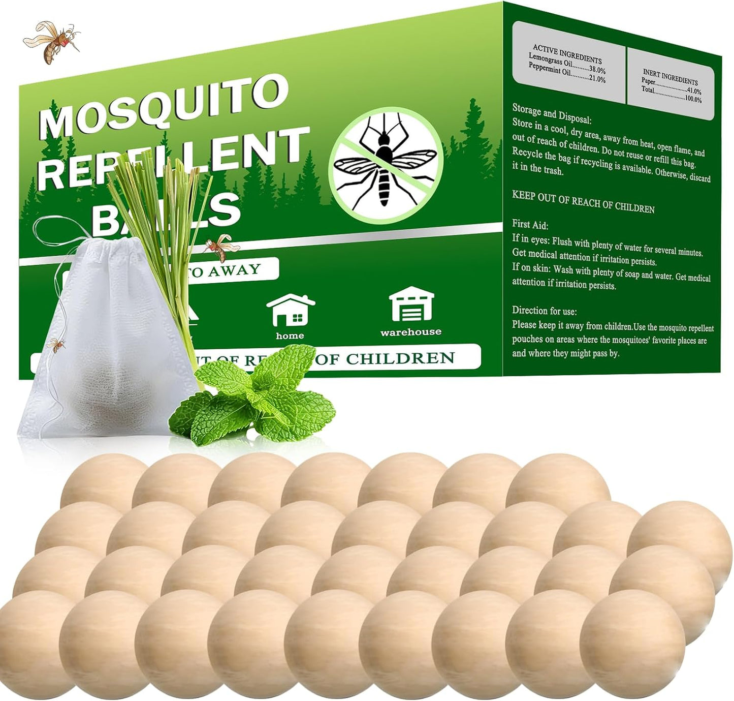 Mosquito Repellent Outdoor Patio 36 Balls - Mosquito Repellant Indoor & Outdoor for Yard Home Patio Travel Camping, Keep Mosquitoes Away from Door Patio