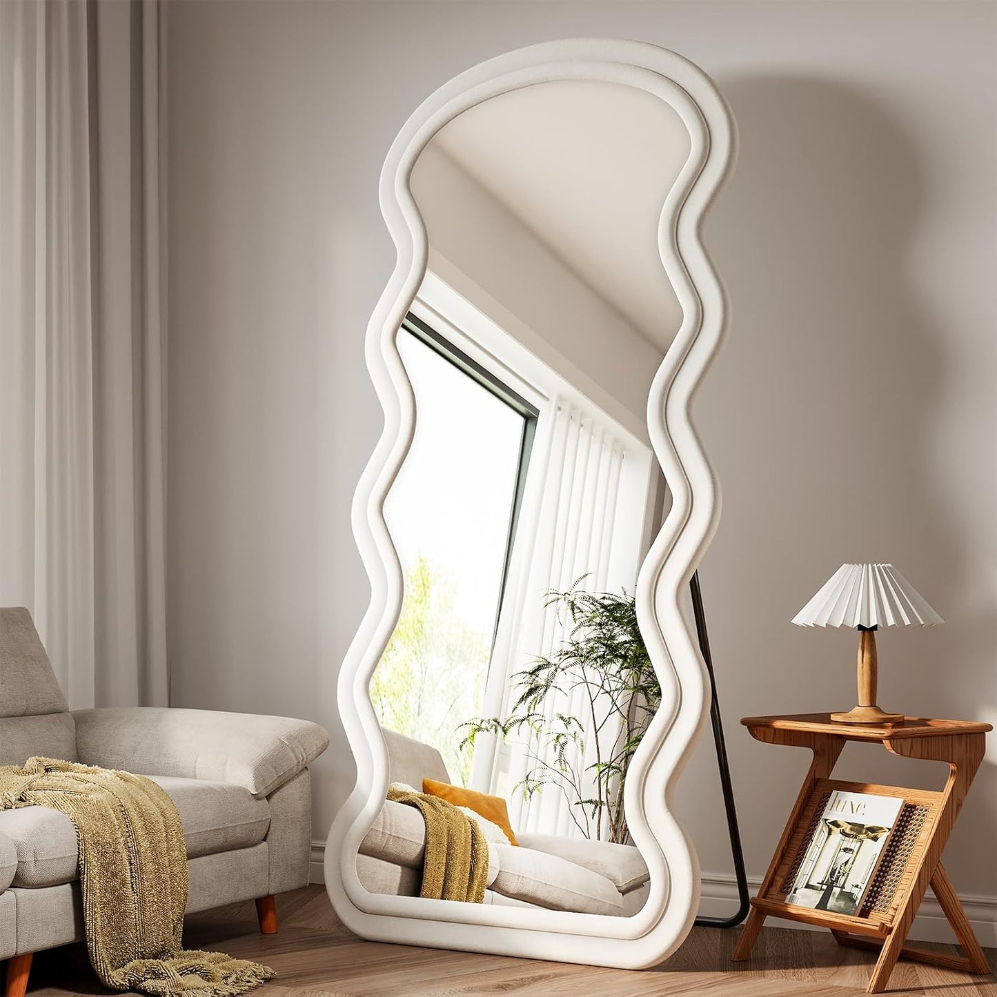 71"x32" Flannel Full Length Mirror, Arched Mirrors Full Length with Stand, Flannel Floor Mirror for Bedroom and Living Room, Full Body Mirror Hanging or Leaning, White