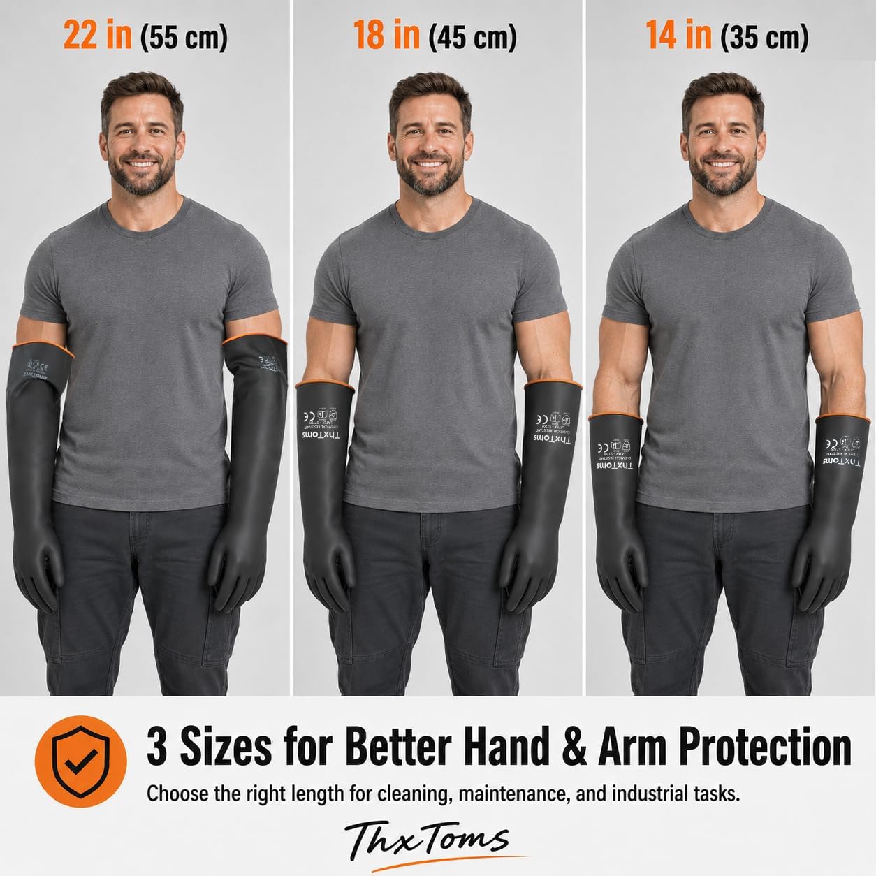 ThxToms Heavy Duty Latex Gloves,Long Rubber Gloves, Chemical Resistant Gloves,Puncture Resistant, Resist Acid,Oil,Alkali, Waterproof for Industrial Cleaning, Gardening, 22", 1 Pair