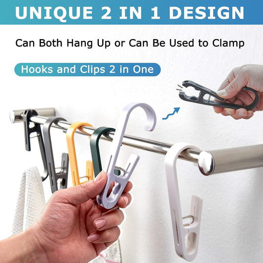 Laundry Hooks with Clips Hanger Closet Organizer Clamps Socks Boot Bras Towels for Bathroom Wardrobe Kitchen Office 4Pcs (White)