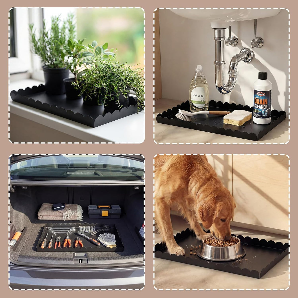Maxdot 2 Pack Scalloped Iron Boot Tray for Entryway Indoor, Heavy Duty Shoe Mat 19.7" x 15.8" Waterproof Shoes Trays for Front Door Outdoor Multipurpose Mats for Boots, Pets, Plants