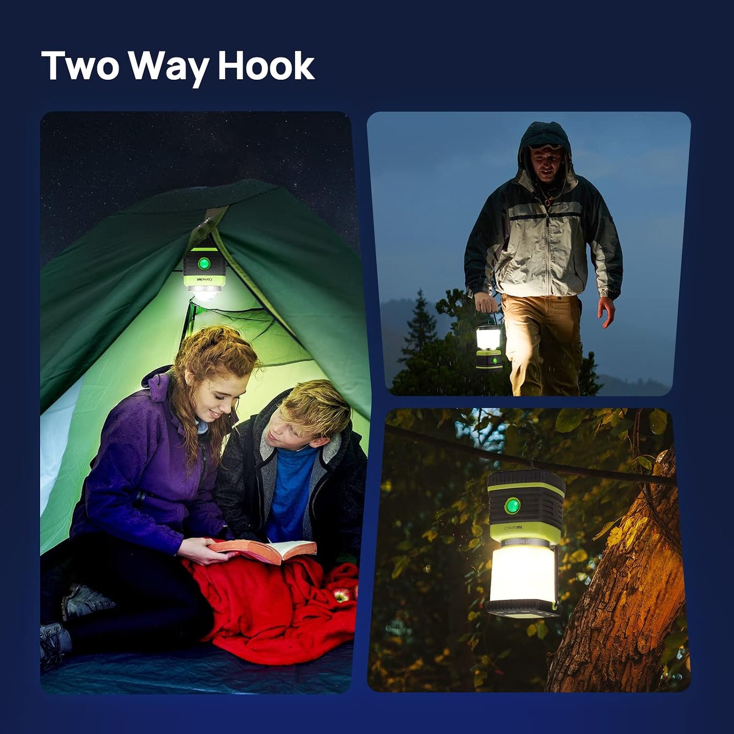 Consciot LED Battery Powered Camping Lantern, 1000LM, 4 Light Modes, IPX4 Waterproof Portable Tent Flashlight for Power Outages, Emergency, Hurricane, Hiking, Light Green, 2-Pack
