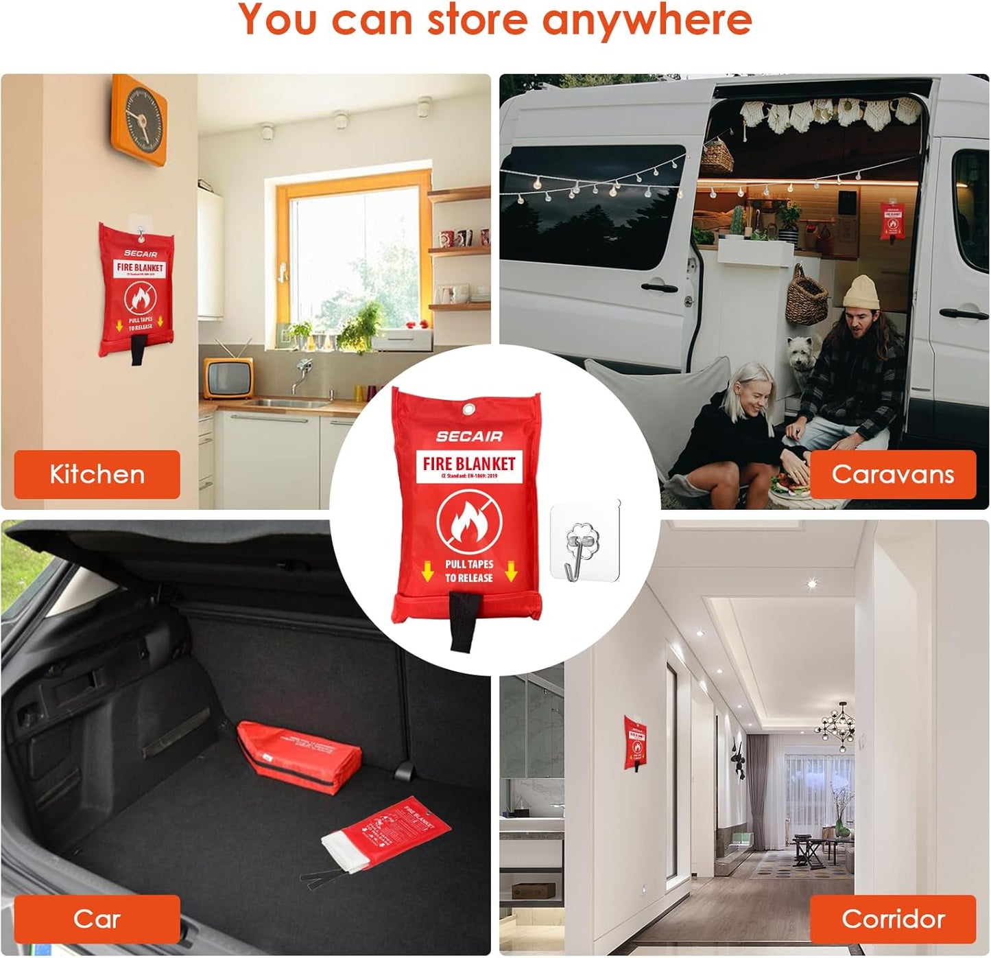 Emergency Fire Blanket for Home and Kitchen Fiberglass Fire Suppression Blanket Great for School Warehouse Camping Car Office Grill (4 Pack, 40 in X 40 in)