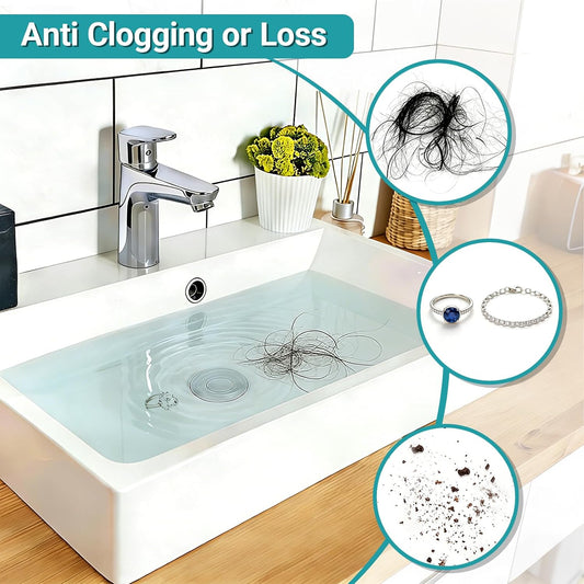 Bathroom Sink Drain Strainer, Pop-Up Sink Stopper Hair Catcher, Anti-Clog with Removable Stainless Steel Filter Basket, Universal for US Standard Drain Stopper Replacement (Silver, 2pcs)