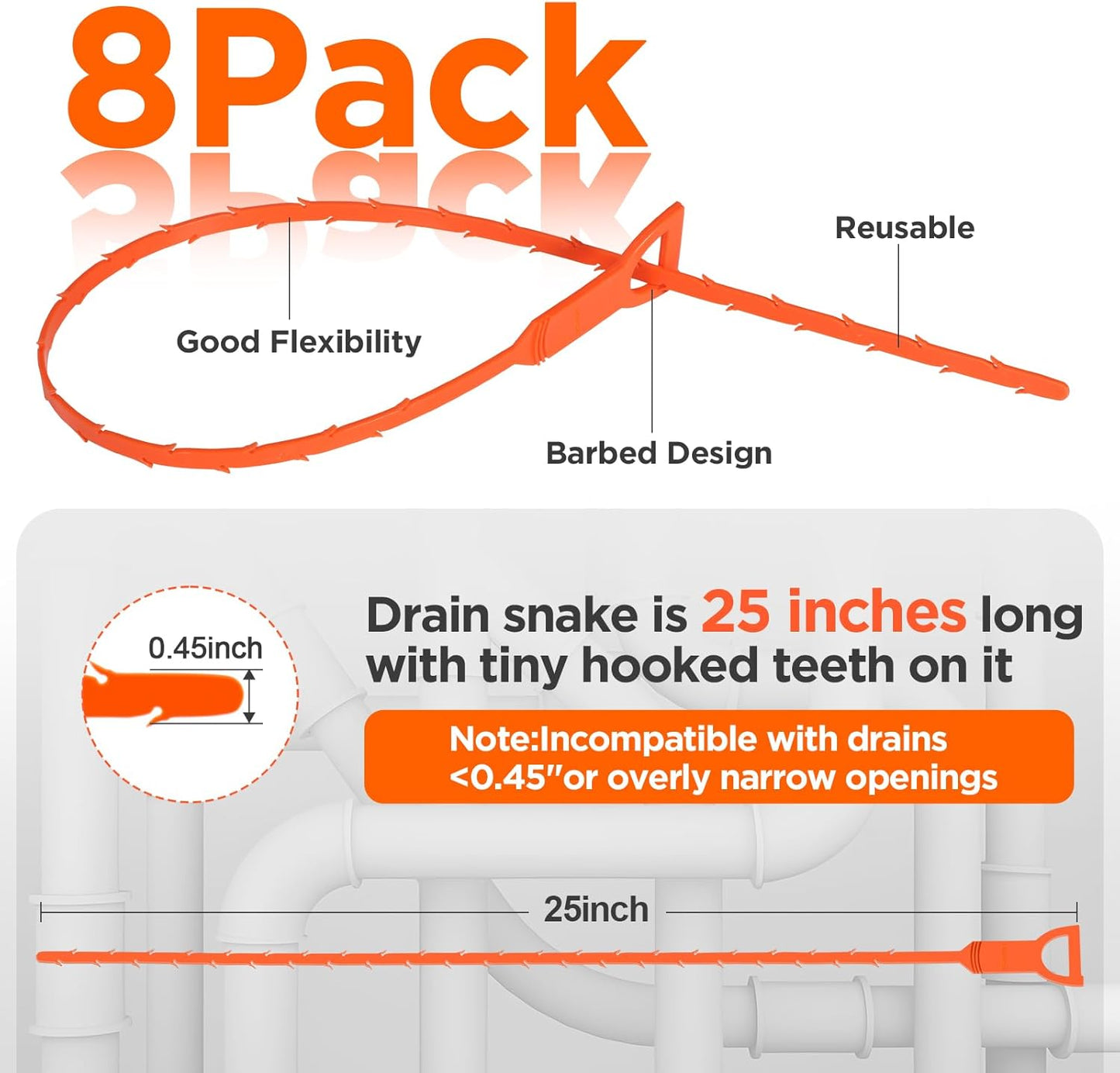 Forlivese 4 Pack 25 Inch Drain Snake,Drain Clog Remover,Sink Snake for Sewer Kitchen Sink Bathroom Tub Toilet Clogged Drains Relief Cleaning Tool