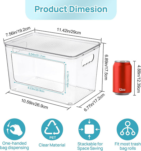 Vtopmart 2 Pack Trash Bag Holder, Stackable Garbage Bag Dispenser for 13/30/33 Gallon Bags, Clear Organizer Bins for Under Kitchen Sink, Laundry Room Organization and Storage