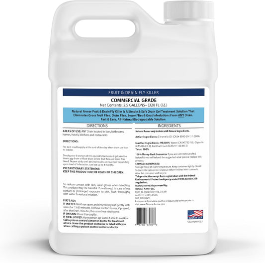 Natural Armor Drain Fly & Fruit Fly Killer (128oz Gallon) | Eliminates Gross Fruit, Drain, Sewer & Gnat Infestations from Any Drain - Simple, Easy to Use - Sewer & Septic Safe