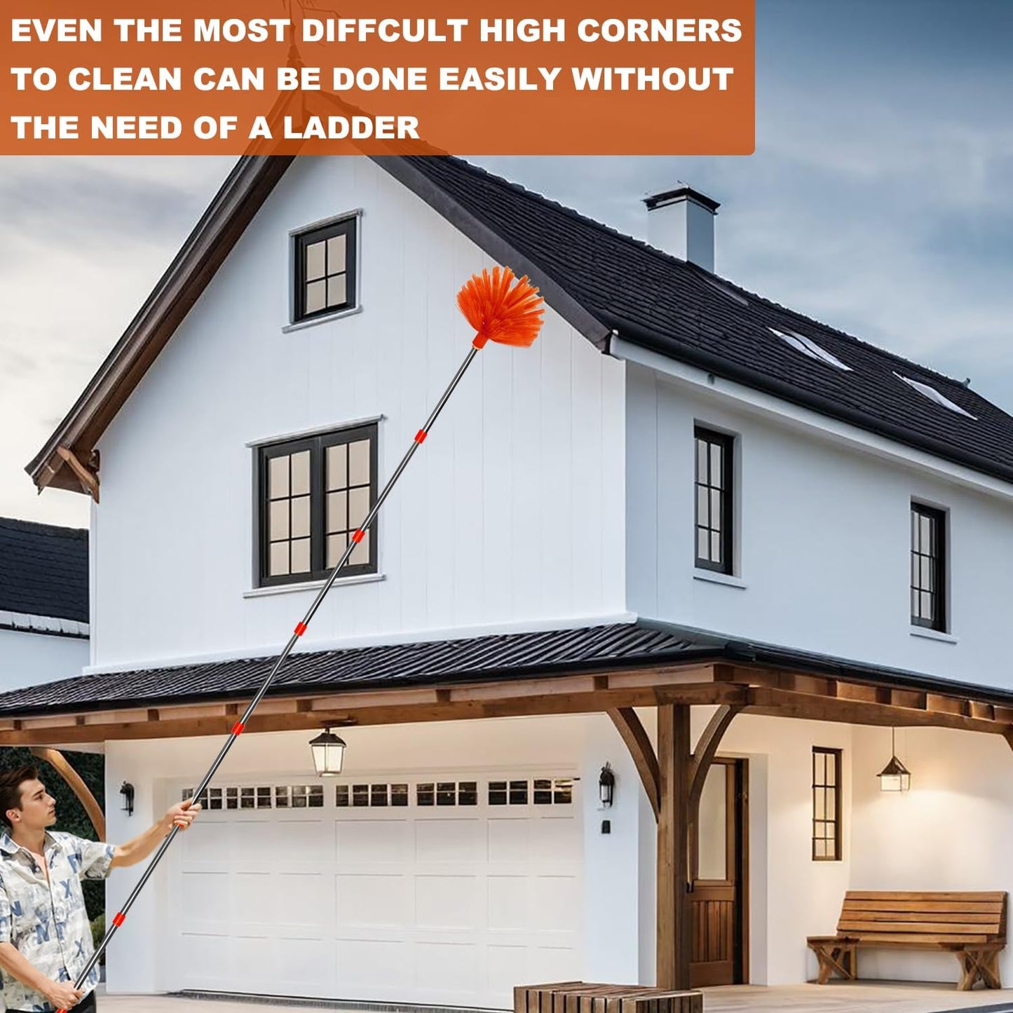 20 Ft+ High Reach Cleaning Tool Kit - Microfiber Feather Ceiling Fan Duster & Cobweb Duster with 3-14 ft Spliceable Pole Duster for Cleaning Fan, Spider Web, Ceiling, Blinds, Furniture Clean