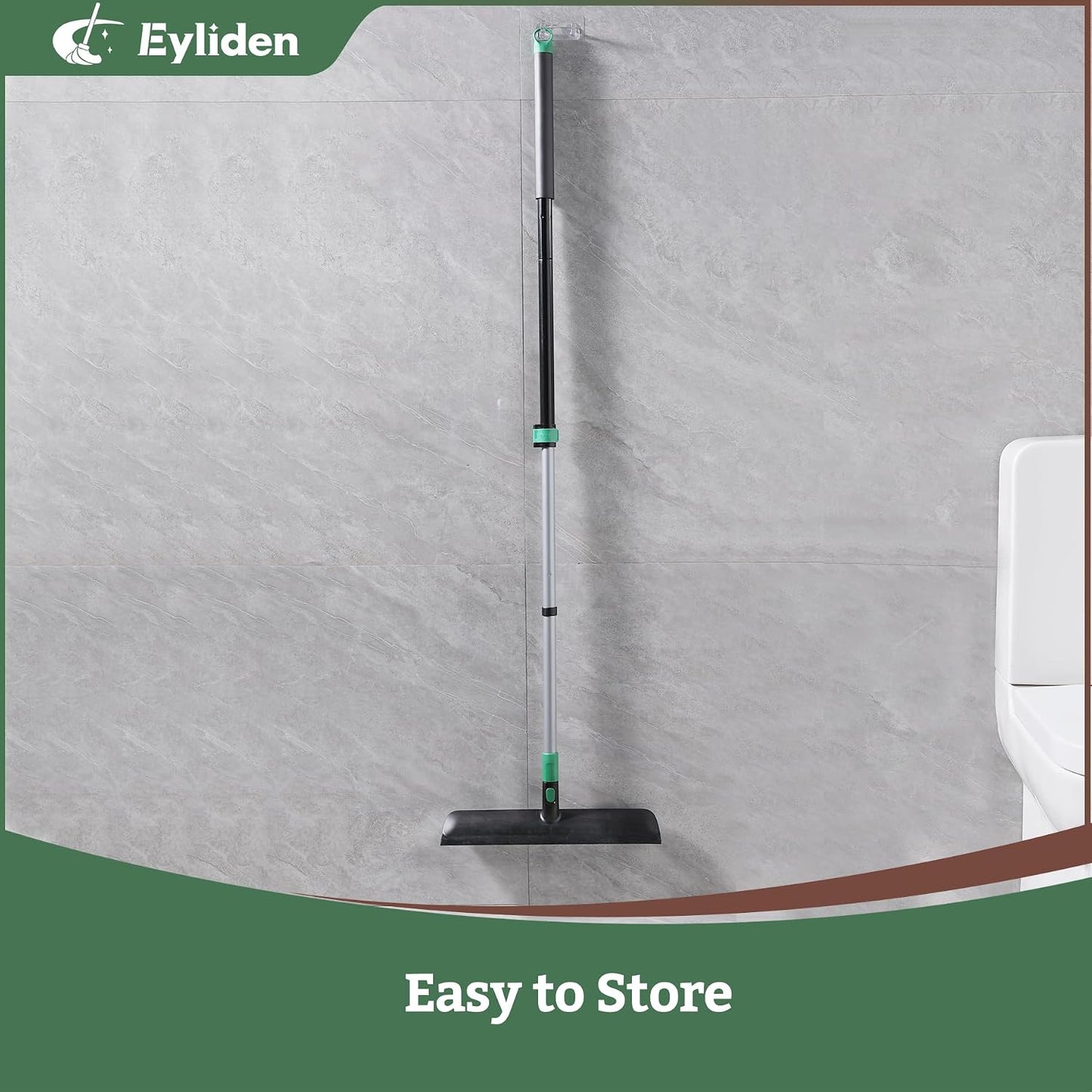Eyliden Floor Scrub Brush, 15-inch Wide, 55" Long Handle Deck Brush | 2-in-1 Stiff Bristles and Rubber Squeegee, 45° Angle Head, Telescoping Handle, for Bathroom Shower Kitchen Patio Garage