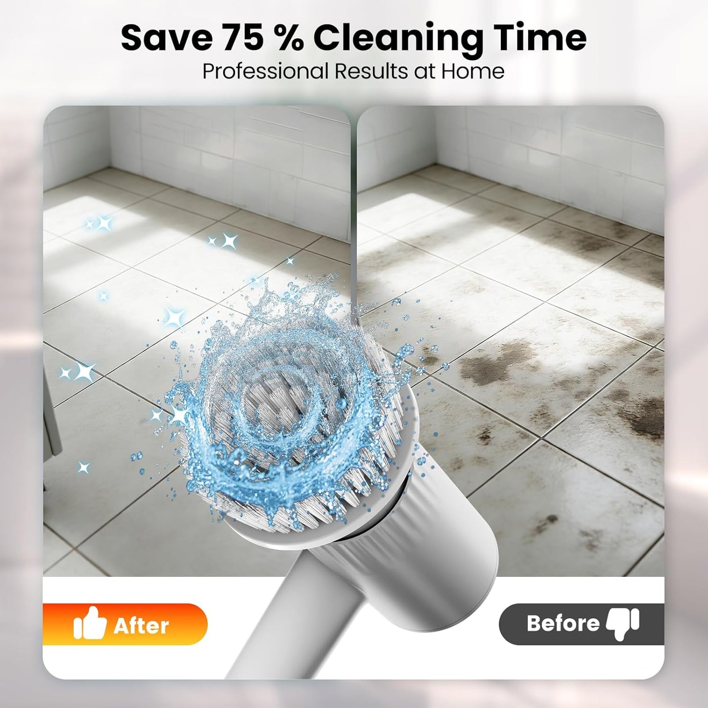 Electric Spin Scrubber – 5-Hour Battery, 6 Brush Heads, No Bending with 47" Extendable Handle, Cordless Power Scrubber for Bathroom Shower Bathtub Tile Kitchen Floor