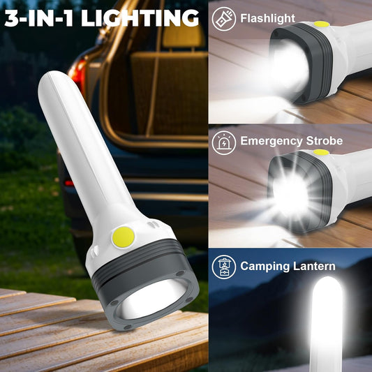 Flashlight Lantern Combo Rechargeable, 2-in-1 LED Flashlight with 360° Camping Lantern & Emergency Strobe, Compact Light for Camping, Power Outage, Car