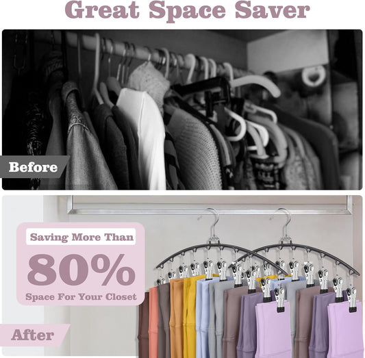Legging Organizer for Closet 360° Swivel, Metal Yoga Pants Hanger 2 Pack w/10 Clips Holds 20 Leggings, Space Saving Hanger Closet Organizers and Storage, Pants Hangers for Pants, Skirts, Hats (Black)