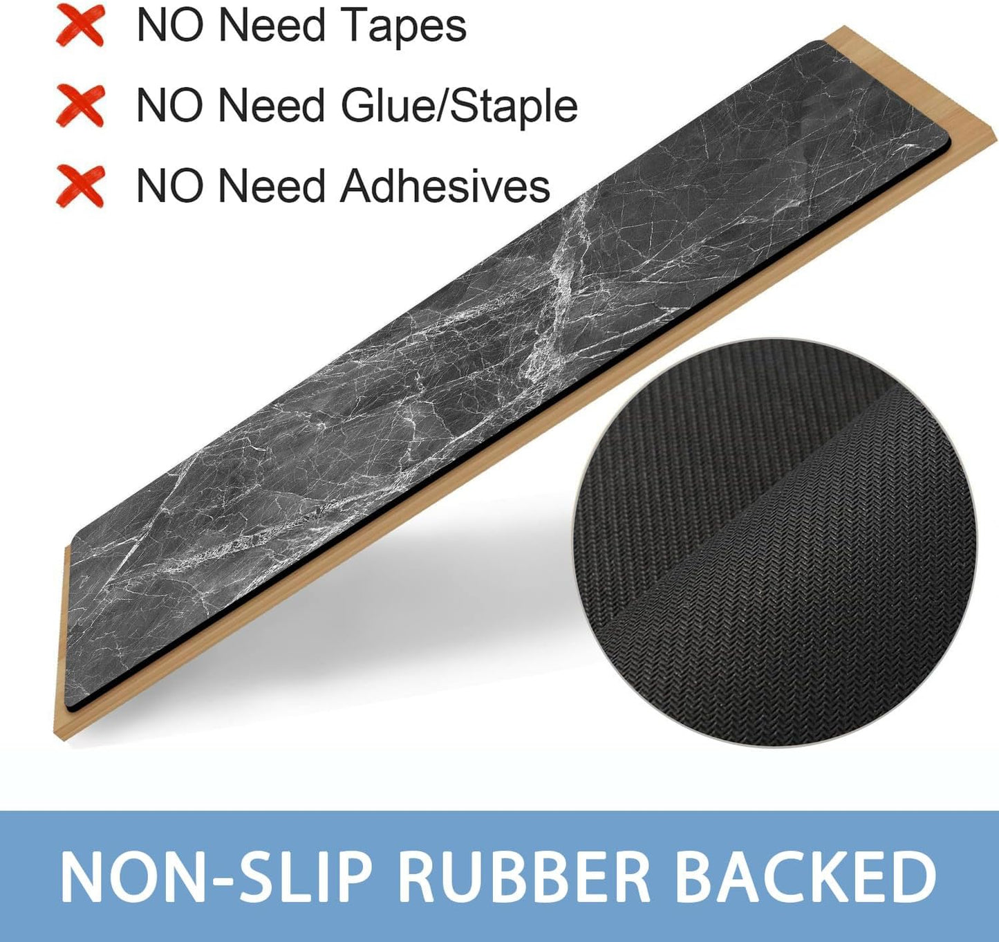 Non Slip Rubber Carpet Stair Treads for Wooden Steps Indoor, 15 Pack Slip Resistant Stair Rug Staircase Step Treads Pads for Pet, Kids and Elderly, Black Marble