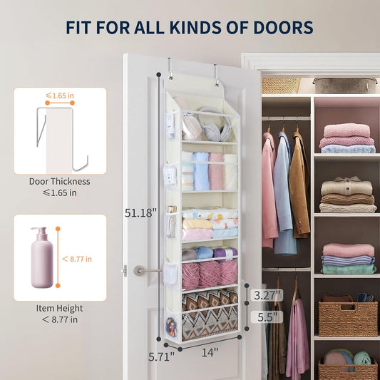 Yecaye 5-Tier Over the Door Organizer Hanging, Toy Stuffed Animal Storage, Behind the Door Storage with 5 Clear View Windows & 10 Side Pockets, Over the Door Storage for Bathroom Closet Nursery, Grey