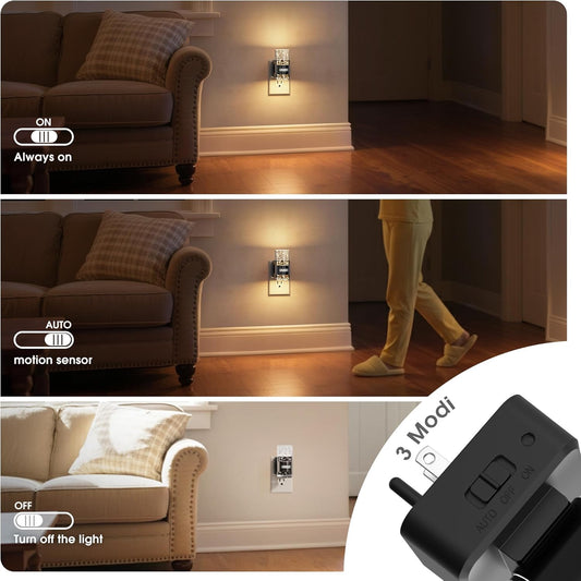 JandCase Motion Sensor Night Light, Night Lights Plug into Wall,3000K Soft White 0-100 LM Dimmable LED Night Light, Motion Activated Nightlight for Bathroom Hallway Decor