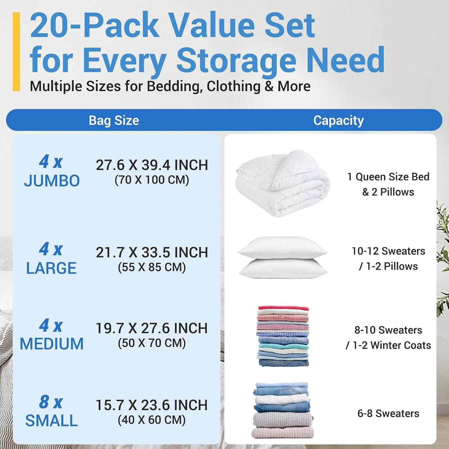 Fygrip Vacuum Storage Bags with Hand Pump, Plastic Packaging Bags, 80% Space Saver Vacuum Seal Bags for Clothing, Travel Lugggage, Blankets, Comforters, 10 Jumbo