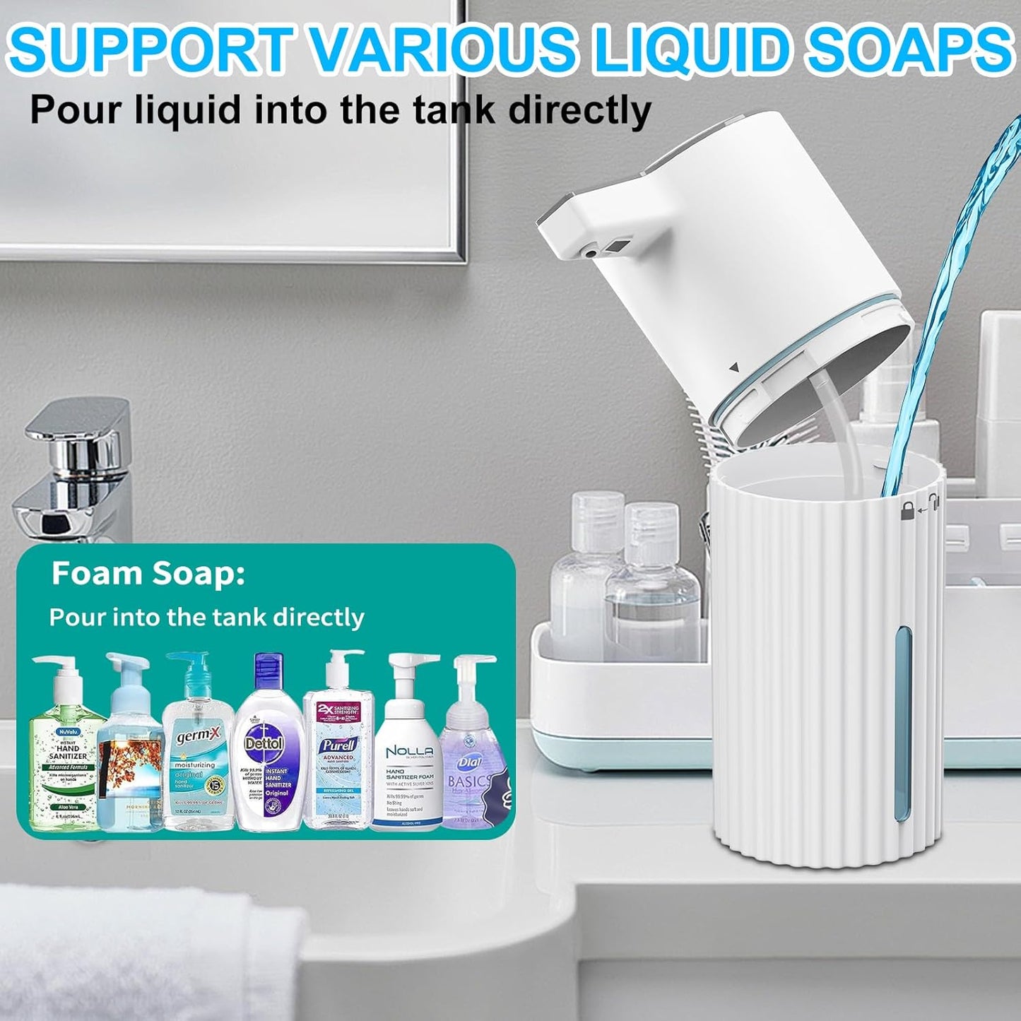 HOMELYLIFE Automatic Foam/Luquid Soap Dispenser, 13.53oz/400ml Touchless Dispenser w/ 4 Adjustable Levels, 1800mAh USB Rechargeable Smart Hand Free Dispenser for Bathroom,Kitchen,Office,Home (Foam)