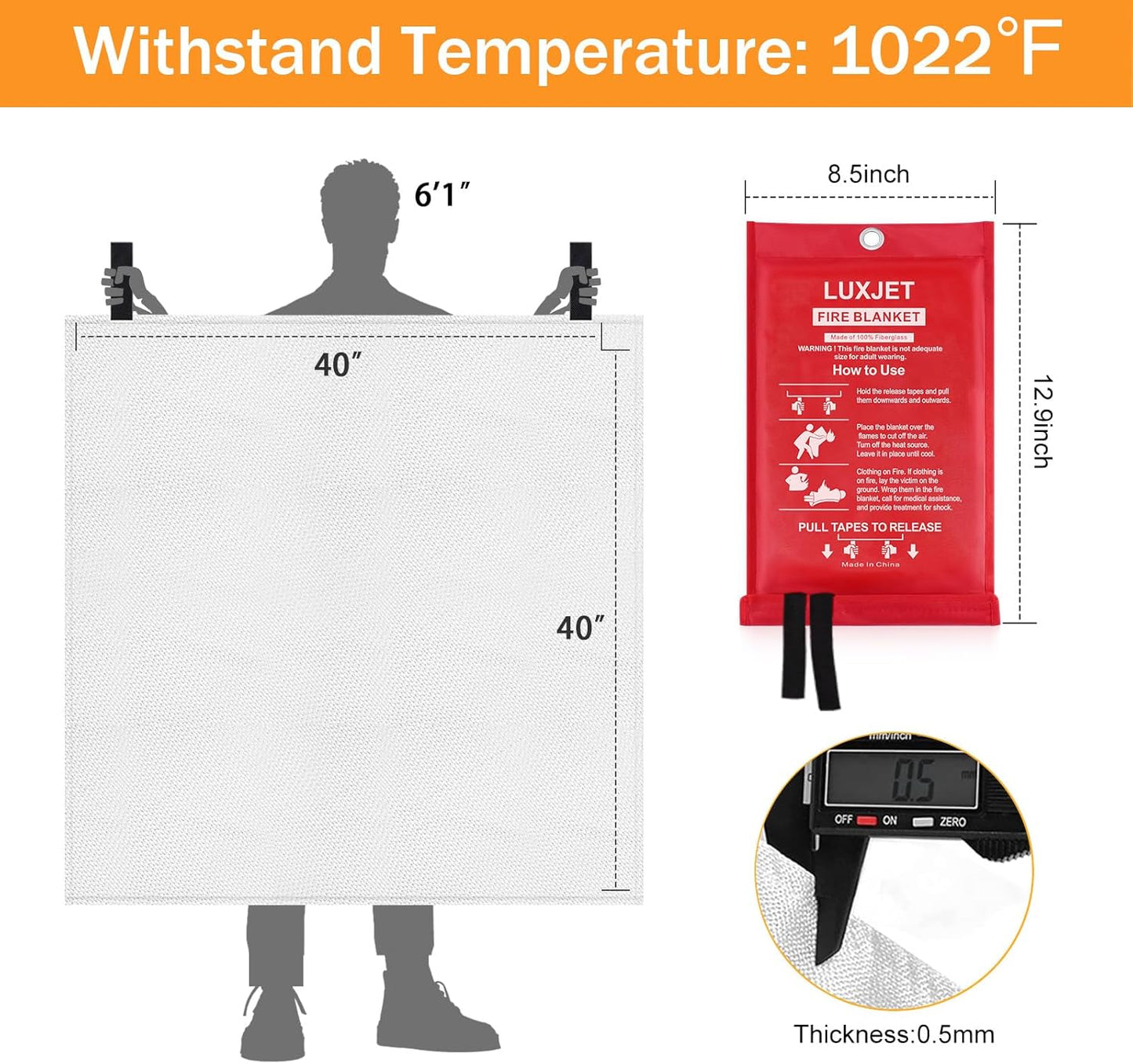 Emergency Fire Blanket Kitchen - LUXJET 4 Pack Fiberglass Fire Retardant Blanket, Fire Extinguisher for Kitchen, Survival Gear, Construct, Gas Station, Warehouse