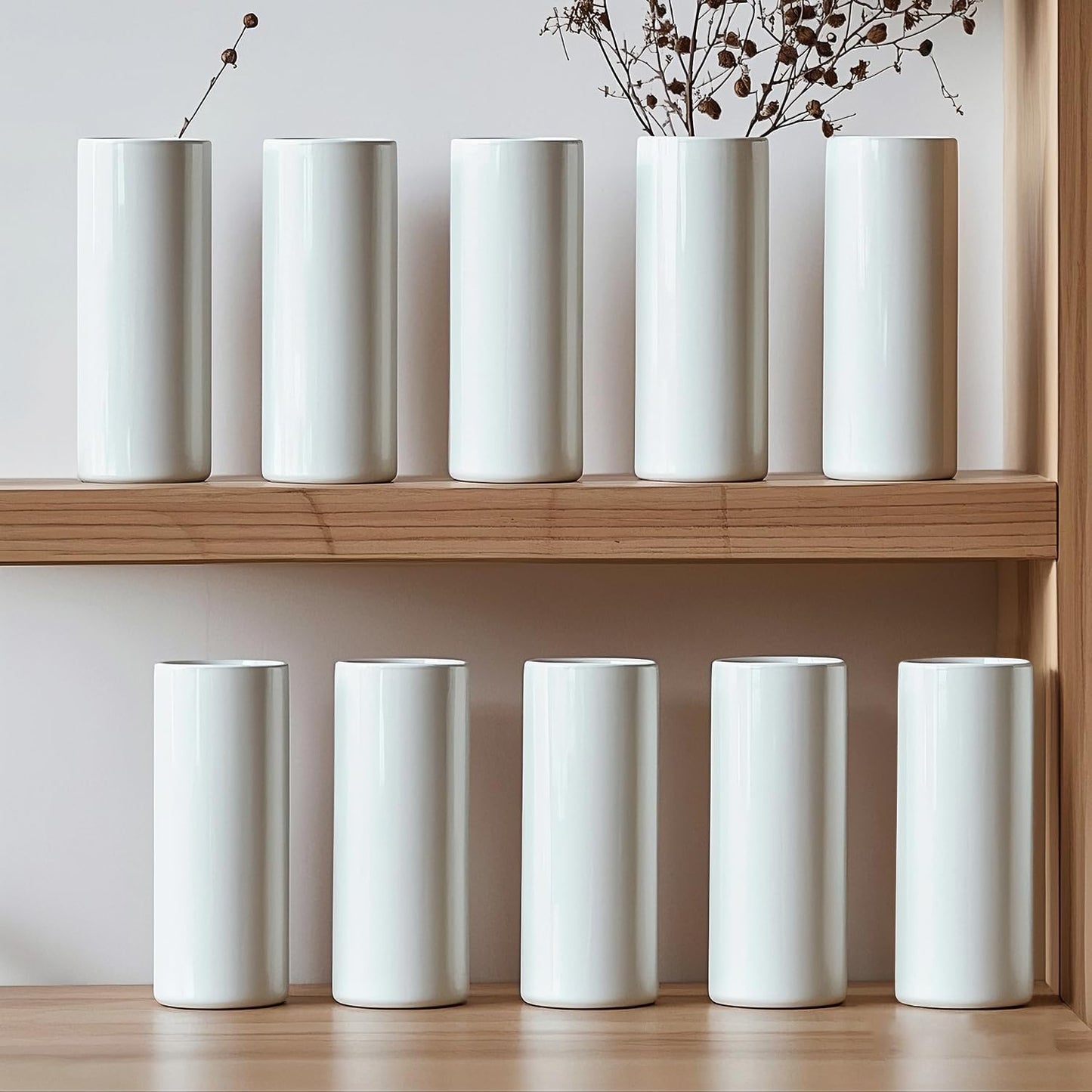 Modern Small Flower Vases 8 Pack - Ceramic, White