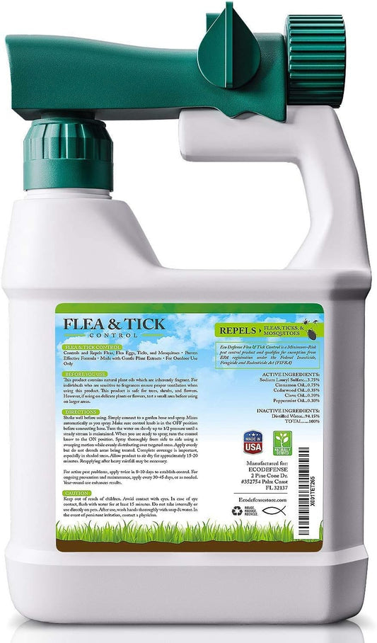 Eco Defense Flea, Tick, and Mosquito Spray for Yard and Perimeter - Safe Around Kids, Pets, Plants - Outdoor Barrier Control & Repellent - Ready-to-Spray Covers Up to 5,000 sq ft