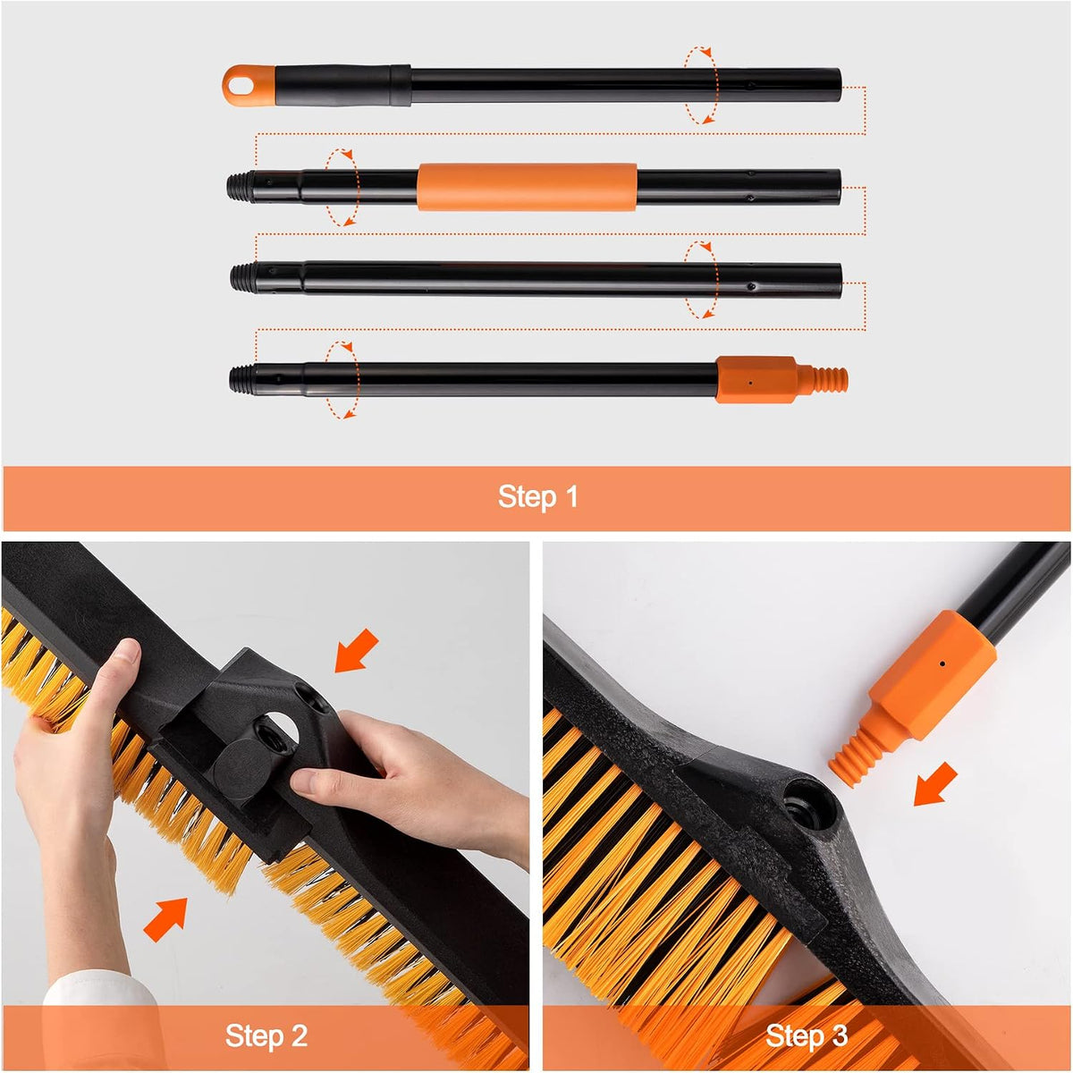 CLEANHOME 24”Push Broom Brush for Floor Cleaning with 65” Long Handle and Stiff Bristles, Heavy Duty Brush for Shop, Deck, Garage, Concrete,Indoor and Outdoor Broom,Orange