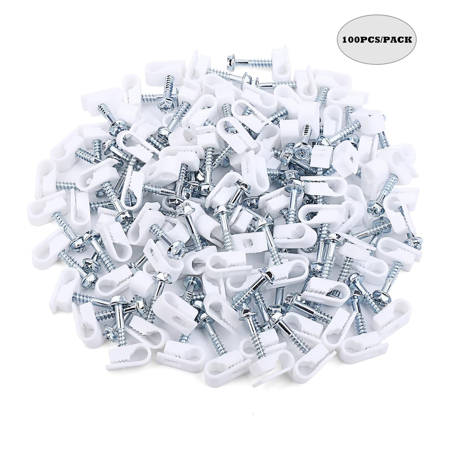 Cable Clips with Screws Fastener 1/4 Inch (6 mm) - All Weather Wire Clips for Coaxial, Ethernet,Electrical Cables,Brick/Stucco Siding Clips, UV-Resistant for Outdoor Wall Mount,30 Pack,White