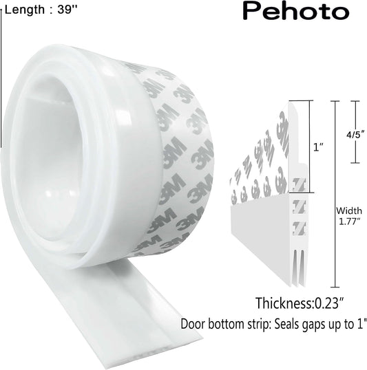 Door Draft Stopper Under Door Draft Blocker Insulator Door Sweep Weather Stripping Noise Stopper Strong Adhesive 39'' Length, White, 45, 1.77x39.37