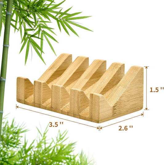 SUBEKYU Bamboo Soap Dish Self Draining Wooden Bar Soap Holder Soap Saver for Shower Slope Drainage Design with Waterproof Layer Wood Soap Dish for Bathroom and Kitchen,2PCS