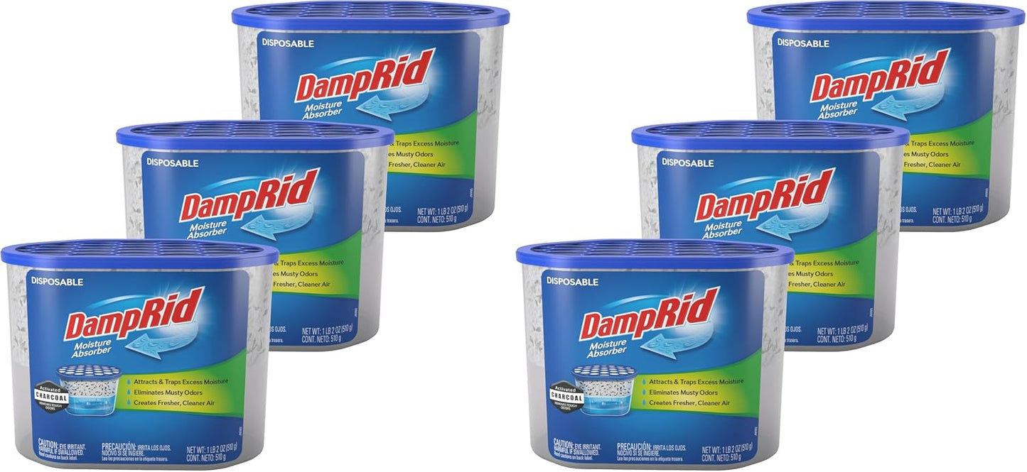 DampRid Fragrance Free Disposable Moisture Absorber & Odor Remover with Activated Charcoal, 18 oz., 3 Pack, Lasts Up To 60 Days, No Electricity Required