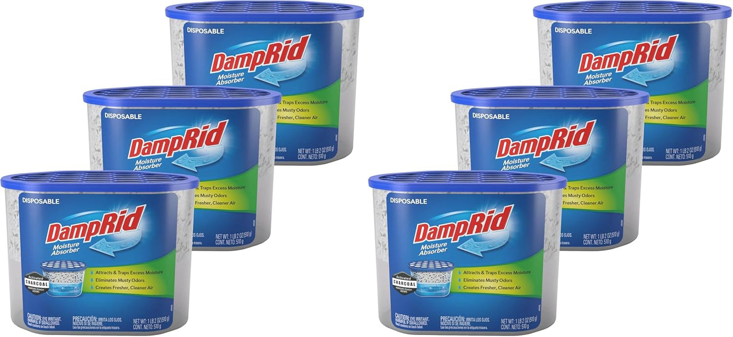 DampRid Fragrance Free Disposable Moisture Absorber with Activated Charcoal, 18 oz., 3 Pack, Moisture Absorber & Odor Remover, Lasts Up To 60 Days, No Electricity Required