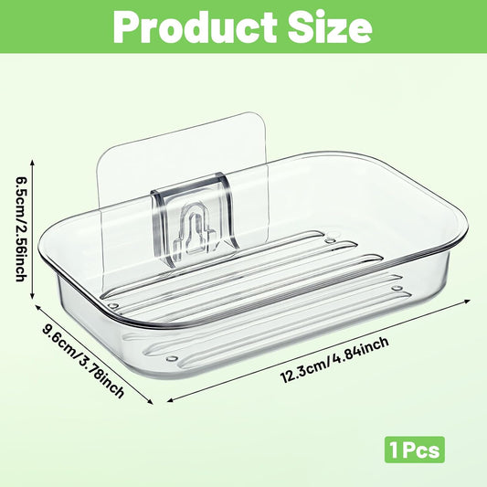 Bar Soap Dish for Shower Clear Soap Holder with Self-Draining Design, Wall Mounted Soaps Saver No Drilling with Strong Adhesive Clear Plastic Sponge Bar Soaps Saver for Bathroom Bathtub Kitchen Sink