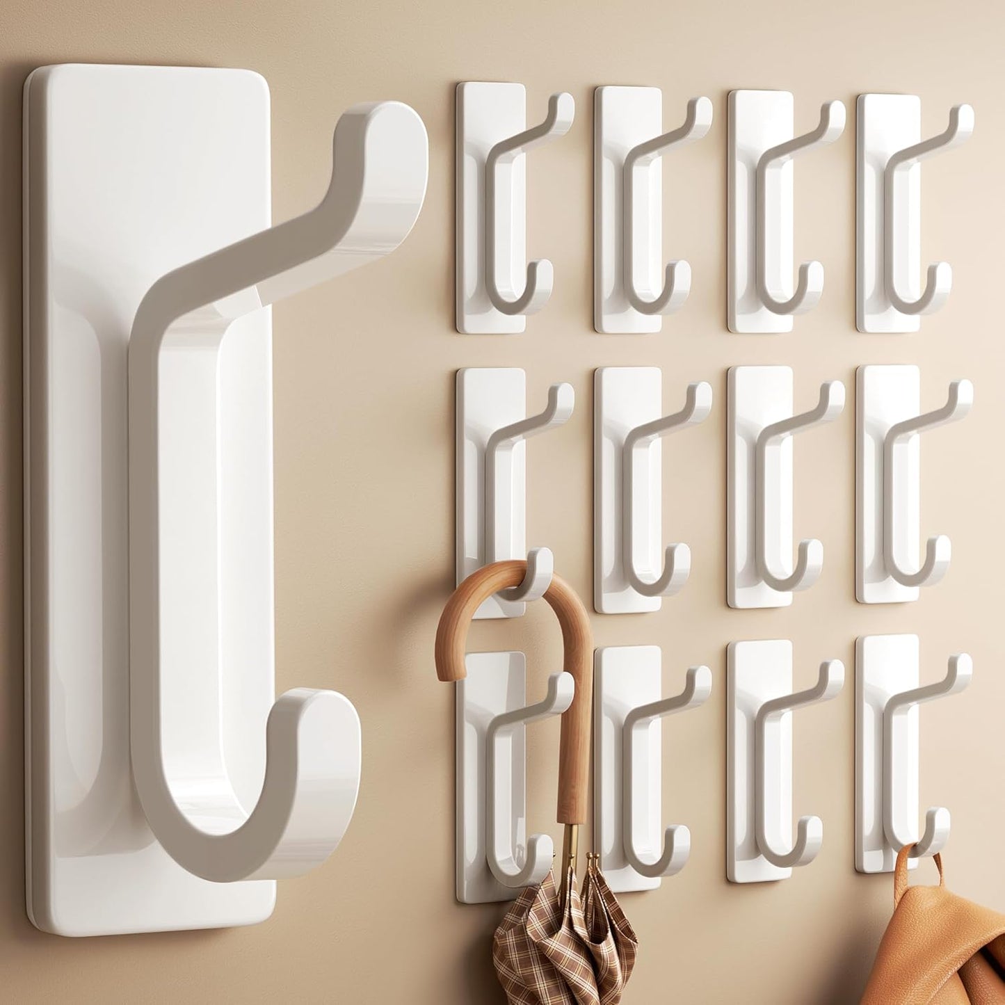 pickpiff Wall Hooks for Coat and Towel: 13LB Strong Adhesive Door Hanger Stick on, White 4 Pack