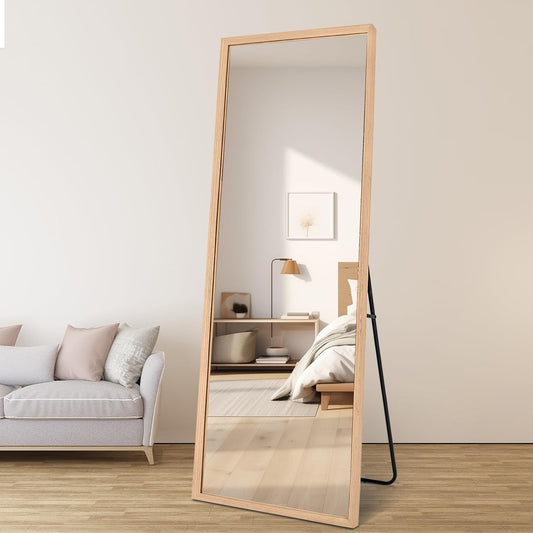 BOLEN Wood Full Length Mirror with Stand, 65"x22" Full Body Mirror for Wall and Floor, Large for Bedroom, Living Room or Cloakroom, Solid Wood