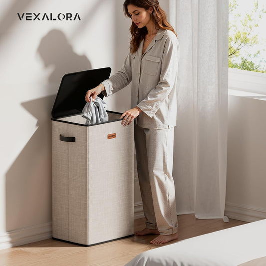 185L Laundry Hamper 3 Section, Laundry Hamper with Lid, Dirty Clothes Hamper with 3 Removable Washing Bags, Extra Large Laundry Basket Organizer for Bedroom, Laundry Room, Dorm - Black