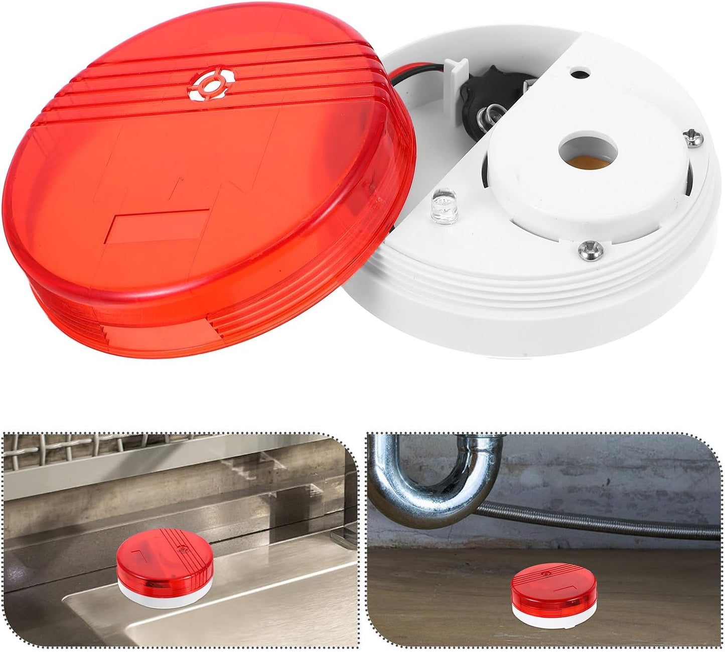 Water Leak Detector Sensor Alarm Waterproof Leak Sensor with Red Indicator for Home Water Flooding Monitoring Under Sink Basement Kitchen Bathroom