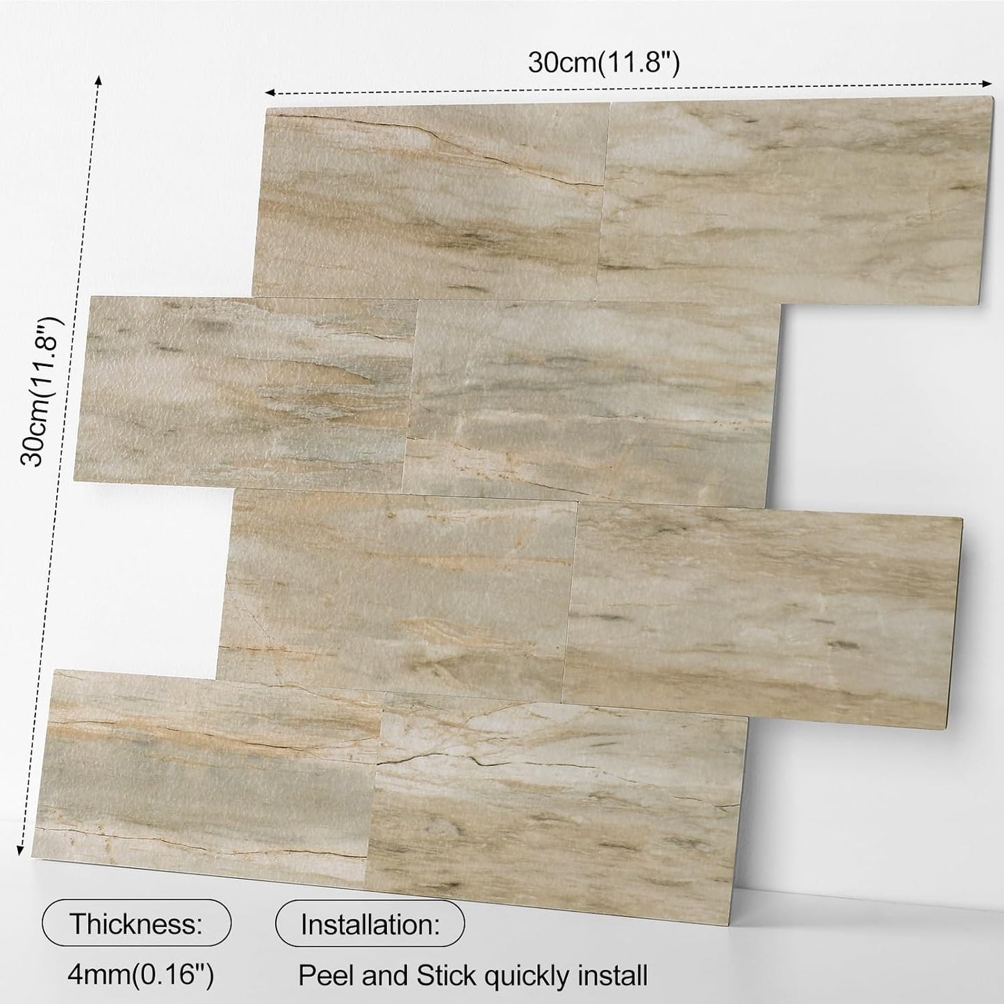 10- Sheet Polished White Peel and Stick Backsplash, 12’’Luxury PVC Ceramic Look Self Stick Subway Tiles, Waterproof Peel and Stick Wall Tiles for Kitchen and Bathrrom