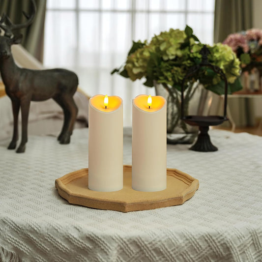 Homemory Dripping Wax Flameless Candles, Battery Operated Candles with Remote Control and Timers, LED Pillar Candles, Electric Fake Candles, 3" x 6", Set of 2