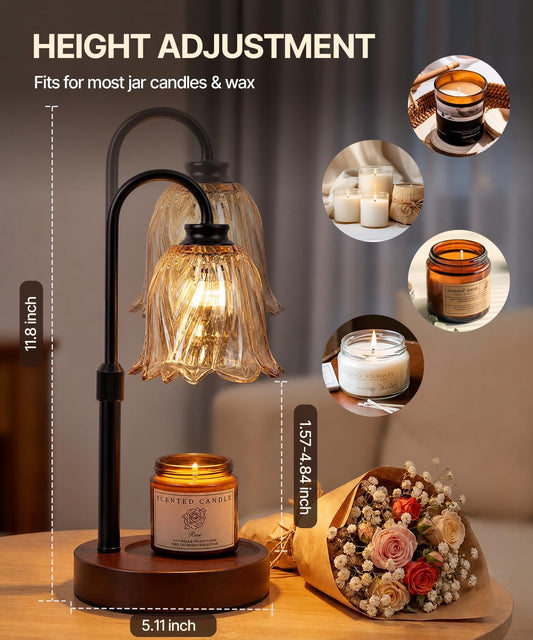 Candle Warmer Lamp with Remote Control Timer Dimmer - Wax Melt Warmer with 2 Bulbs, Adjustable Height, Birthday Gifts for Mom Women, House Warming Gifts New Home Decor (Round)