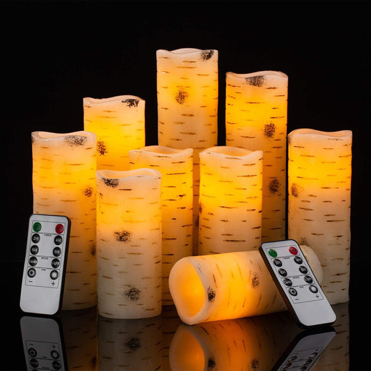 Enpornk Flameless Battery Operated Outdoor Waterproof Set of 12(D: 3" x H: 3" 4" 5" 6") Pillar LED Candles with 10-Key Remote and Cycling 24 Hours Timer