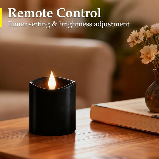 3"x4" Flickering Flameless Battery Candles with Timer, White Realistic LED Pillar Candles, Set of 2 Large Remote-Operated Candles for Home Indoor/Outdoor & Holiday Decor