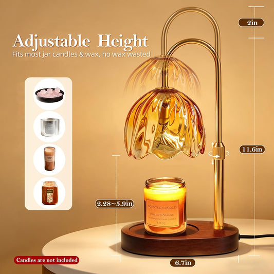 Flower Candle Warmer Lamp with Timer, Dimmable Adjustable Height Wax Melts Warmer for Jar Candles, Birthday Gifts for Women Mom, House Warming Gifts New Home, Bedroom Living Room Decor (Green)