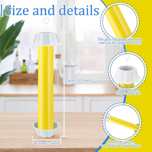 Qualirey 12 Pcs Sticky Fly Trap Fly Stick Indoor Outdoor Long Lasting Hanging Flies Bug Catcher Paper Tape Strips with Hook for Wasps Gnats Bug Insects Fruit Flies Mosquitoes (Stylish-3,Yellow)