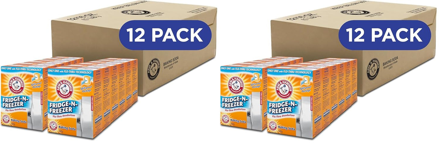 ARM & HAMMER Fridge-n-Freezer Baking Soda Odor Absorber, Helps Keep Food Tasting Fresh, Long-Lasting, Natural & Unscented Deodorizer for Kitchen & Home, 14 Oz, 12 Pack