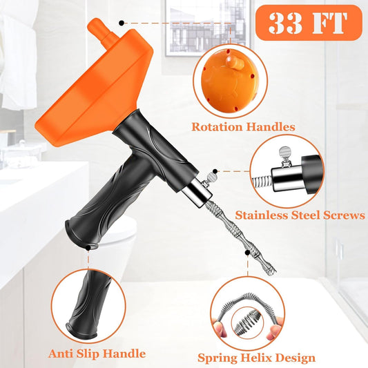 Drain Snake Auger, Plumbing Snake Drain Hair Clog Removal Tool, Sink Unclogger Drain, Heavy Duty Drum Auger, Cleaner Tool for Bathroom Kitchen Tub Shower Drain Clog Remover with Gloves, 33Ft