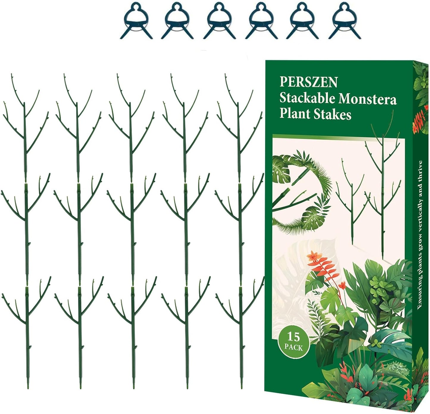 PERSZEN 6 Pack Stackable Monstera Plant Support, Plant Stakes for Indoor and Outdoor Plants Use, Garden Stakes for Climbing and Potted Plants, Pothos, Philodendron