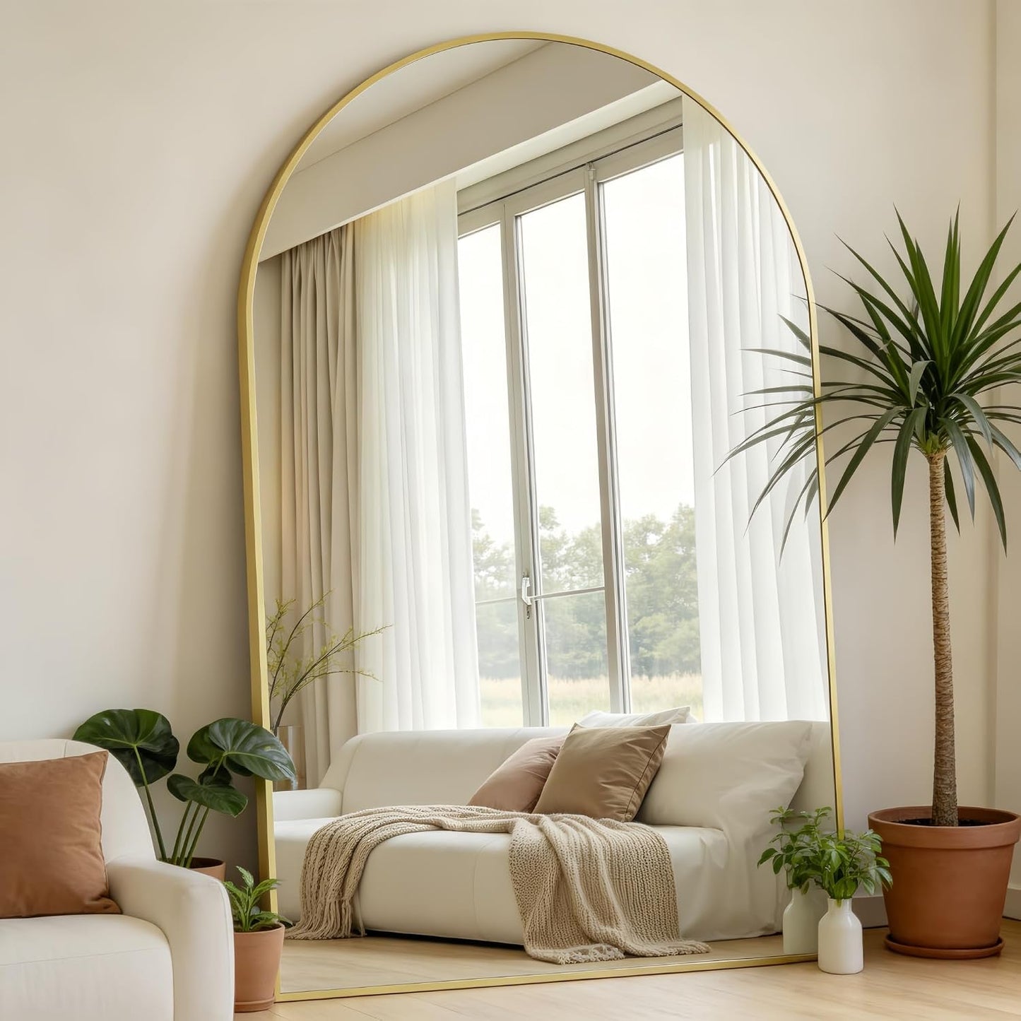 Prywot Arched Full Length Mirror, 70"x26" Free Standing Floor Mirror, Modern Full Body Mirrors with Stand, Wall Mirrors with Aluminum Alloy Frame for Bedroom,Living Room, Gold