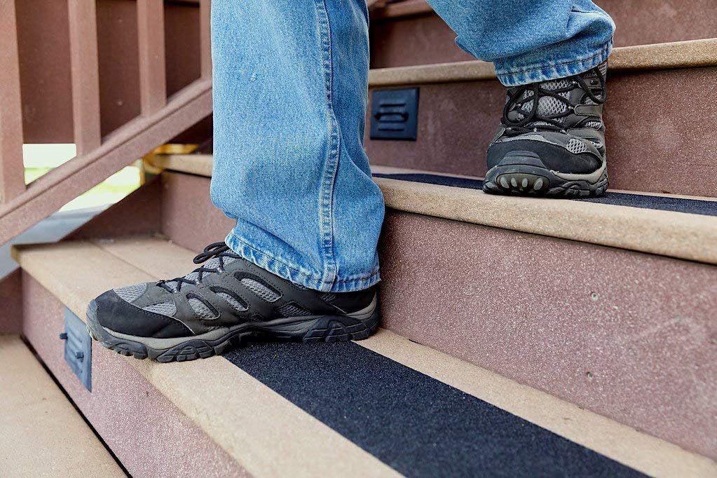3 Pack Large 6 Inch x 24 Inch Non Slip Stair Treads Black High Traction Adhesive Pre-Cut Safety Tape Tread Prevents Slips and Falls Outdoor